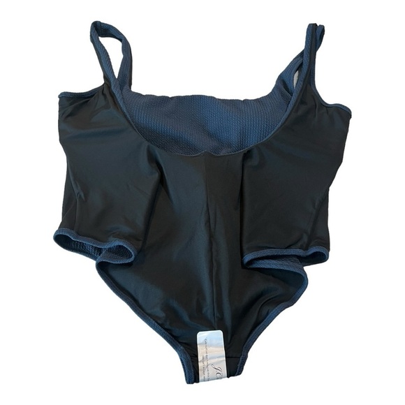 J.Crew Navy Textured Squareneck High Cut Leg One-Piece Swimsuit Size 24 NEW Plus - Picture 4 of 14